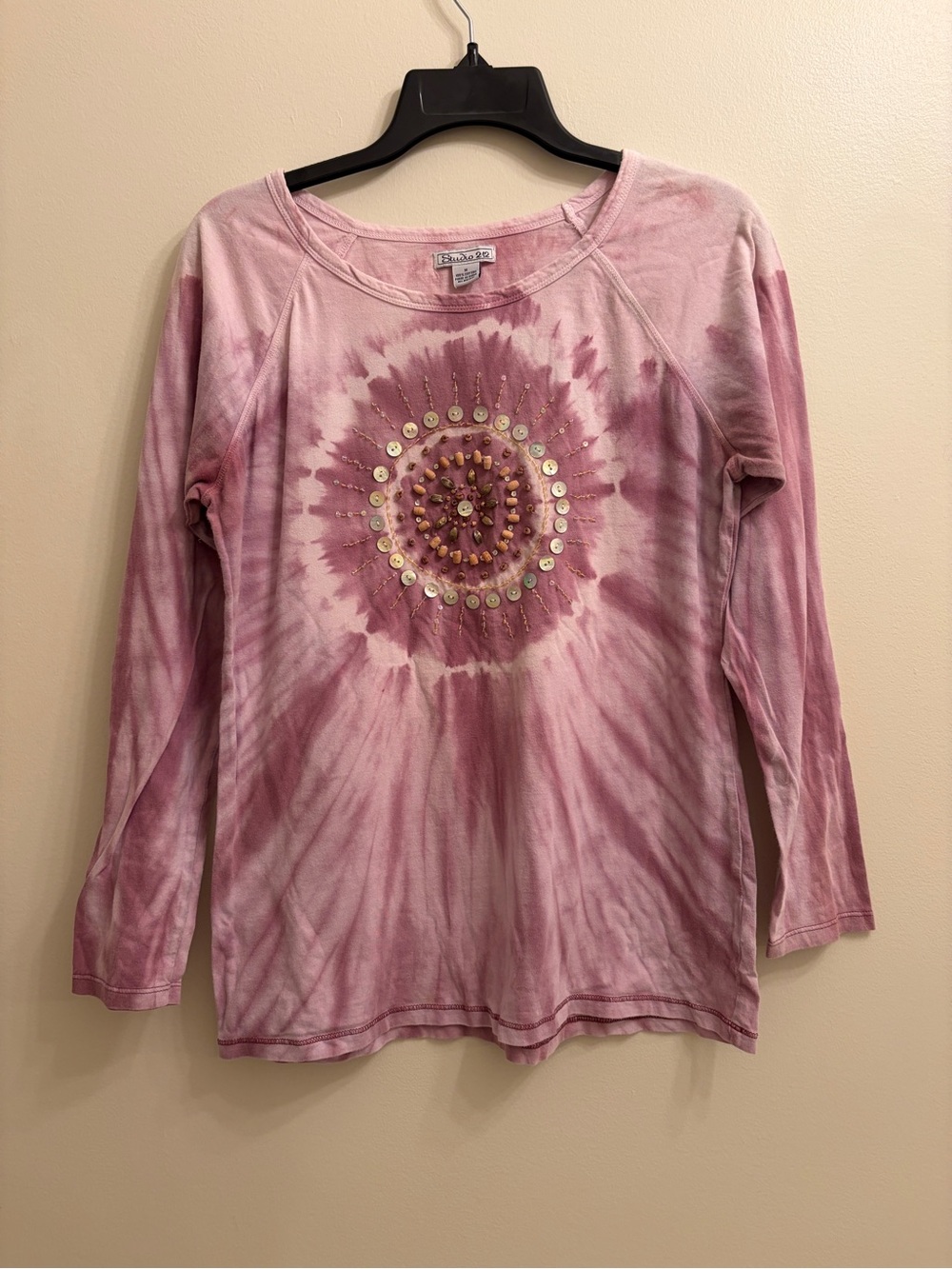 Studio 212 | Tie-Dye Embellished Long-Sleeve Scoop Neck Top - Pink